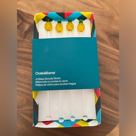 Crate&Barrel Other - CRATE & BARREL Set of 4 Glass Pineapple Swizzle Sticks Cocktails Barware Tiki